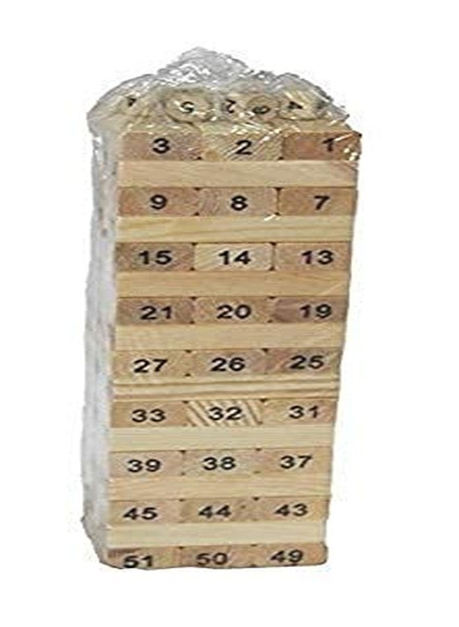 MKY® Wooden Numbered 51 Pieces Building Bricks Block, Perfect Party Fun Balancing Game for Kids Adults Boys Girls 3/4/5+ Years, Wooden Educational Toppling Tumbling Tower Puzzle Toys with Dices - Image 2